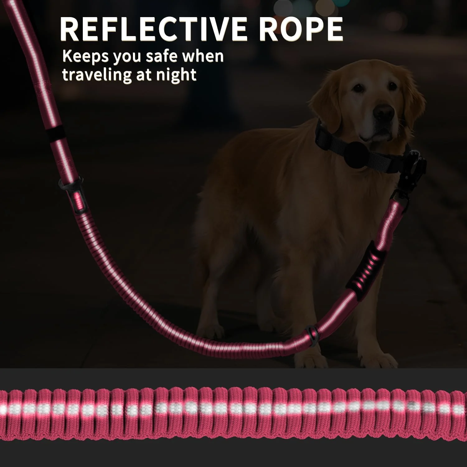 Heavy Duty Tactical Bungee Dog Leashes, 4-6FT Shock Absorbing Tactical Dog Leash with 2 Padded Handles, Metal Carabiner Clip,Car Seatbelt, Reflective Dog Leash for Medium Large Dogs (Pink) - Image 5