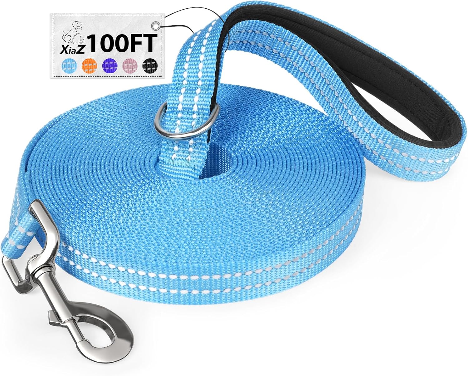 Long Dog Leash XiaZ Training Leashes 10/15/20/30/50/100ft Long Lead for Dogs 100ft Training Leash for Outside Blue 100 Foot Nylon Padded Handle Reflective Hiking Yard