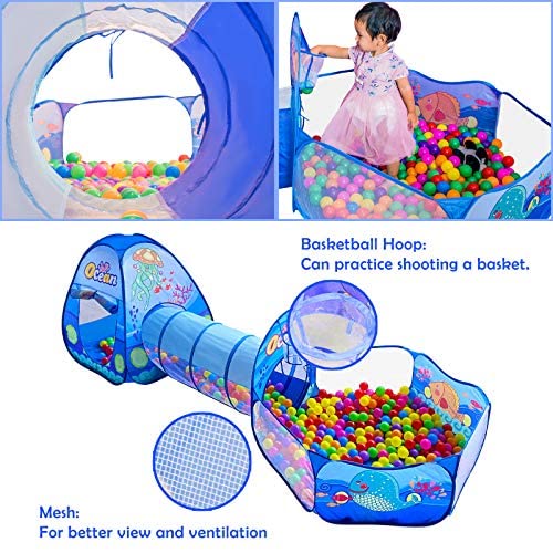 PigPigPen 3 in 1 Kids Play Tent with Tunnel, Ball Pit, Basketball Hoop for Boys & Girls, Toddler Pop Up Playhouse Toy Baby Indoor/Outdoor, Gift Year Old Child (3 Tent) - Image 4