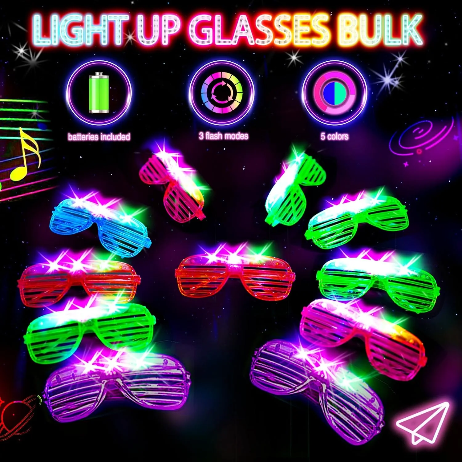 38PCS LED Glasses, Light Up Glasses, 5 Colors, 3 Light Modes, Glow in The Dark Party Supplies, Neon Party Favors for Birthday Gifts, Party Decorations, New Year, Carnival - Image 5