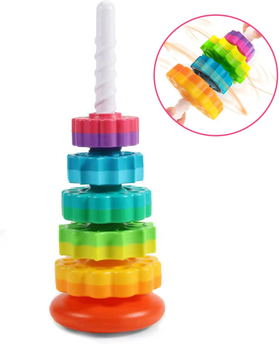 Spinning Stacking Toys, Educational Toddler Toy Stacking Rings Baby Toys, Montessori Toy for Girls and Boys, Spin Gears Christmas Birthday Gift for 1-3 Year Old - Image 4