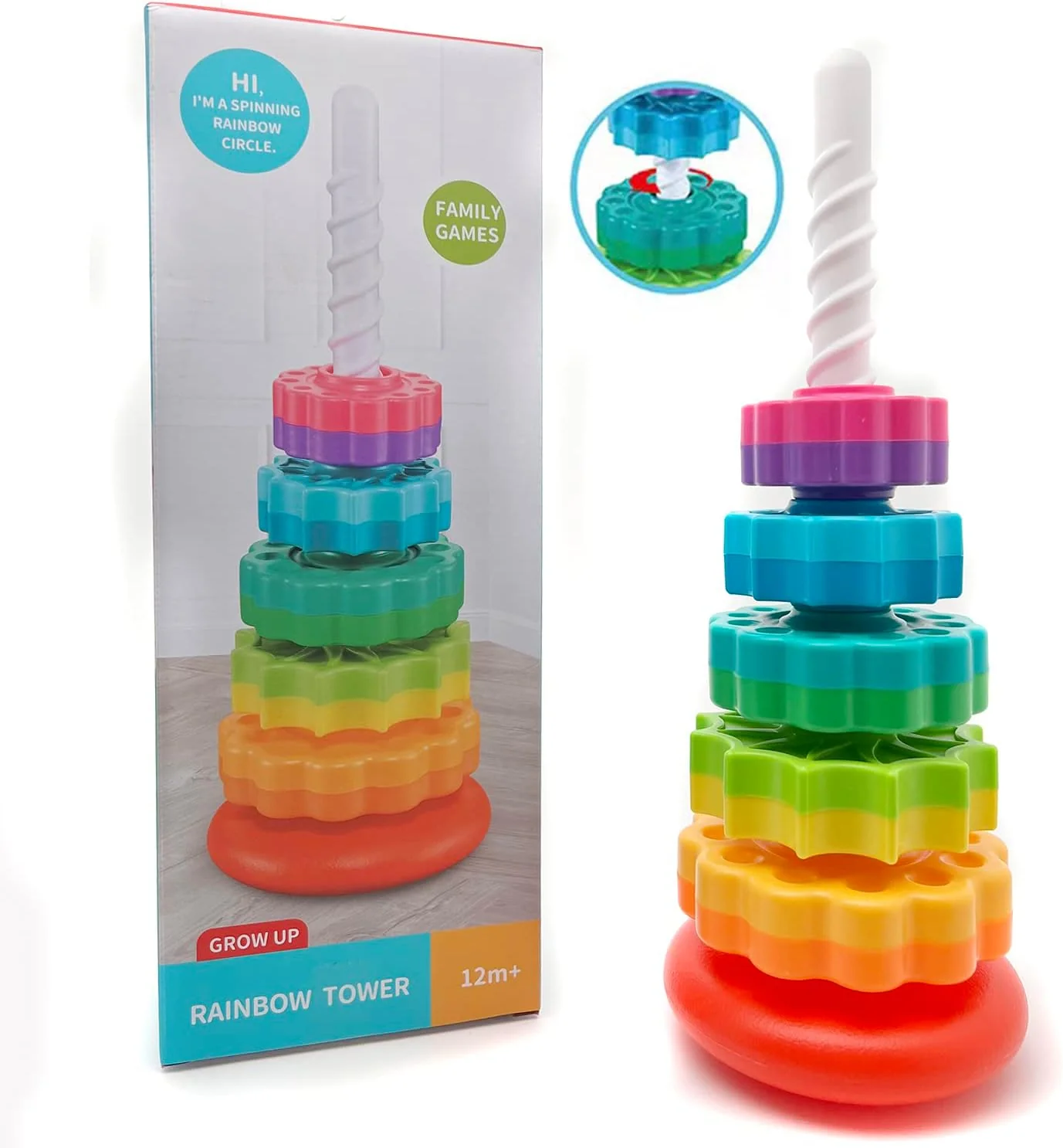 Spinning Stacking Toys, Educational Toddler Toy Stacking Rings Baby Toys, Montessori Toy for Girls and Boys, Spin Gears Christmas Birthday Gift for 1-3 Year Old - Image 7