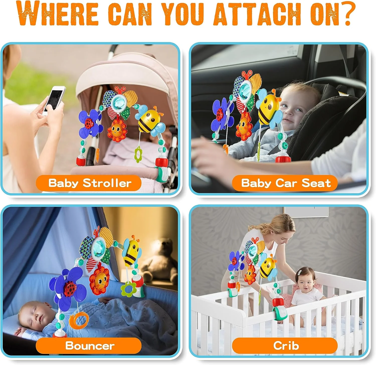 Adjustable Arch Bassinet Toys for Infant & Toddlers, Stroller Arch, Baby Crib Toys with Fascinating Hanging for Stimulating Baby’s Senses and Developing Motor Skills - Image 4