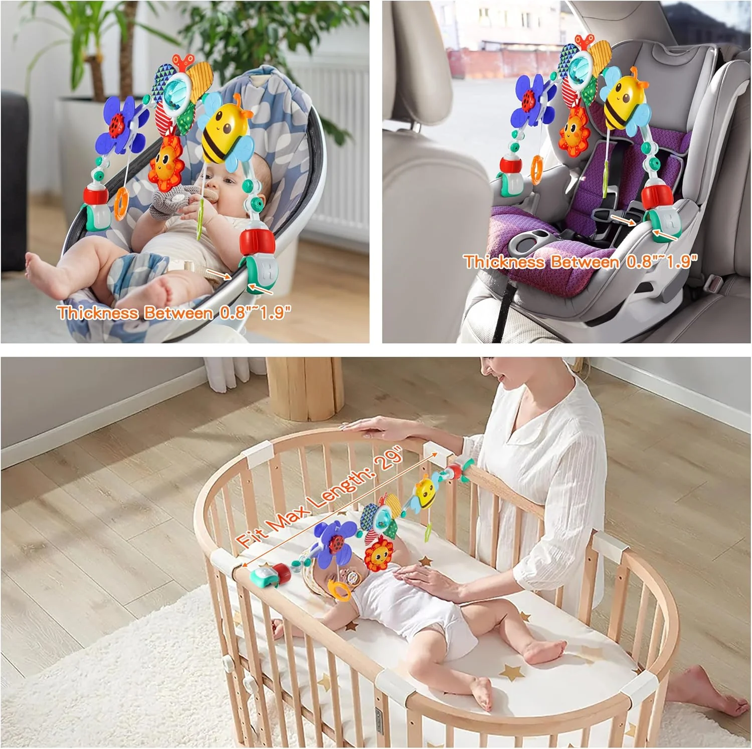 Adjustable Arch Bassinet Toys for Infant & Toddlers, Stroller Arch, Baby Crib Toys with Fascinating Hanging for Stimulating Baby’s Senses and Developing Motor Skills - Image 6