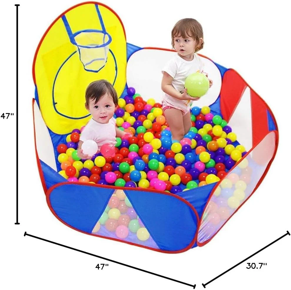 Playpen with Basketball Hoop and Zipper Storage Bag, 4 Ft/120CM, Balls Not Included (Blue Yellow Red) - Image 2