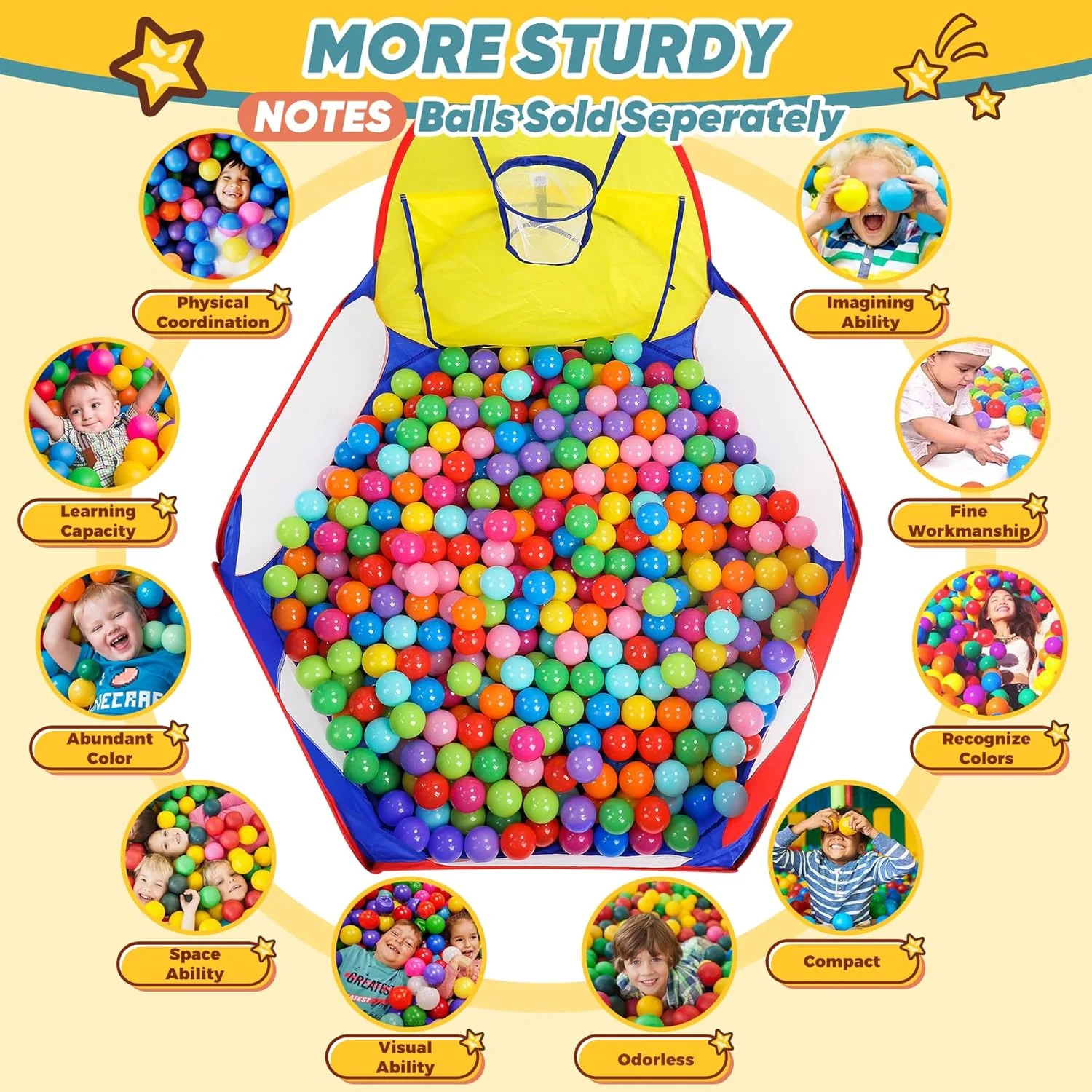 Playpen with Basketball Hoop and Zipper Storage Bag, 4 Ft/120CM, Balls Not Included (Blue Yellow Red) - Image 4
