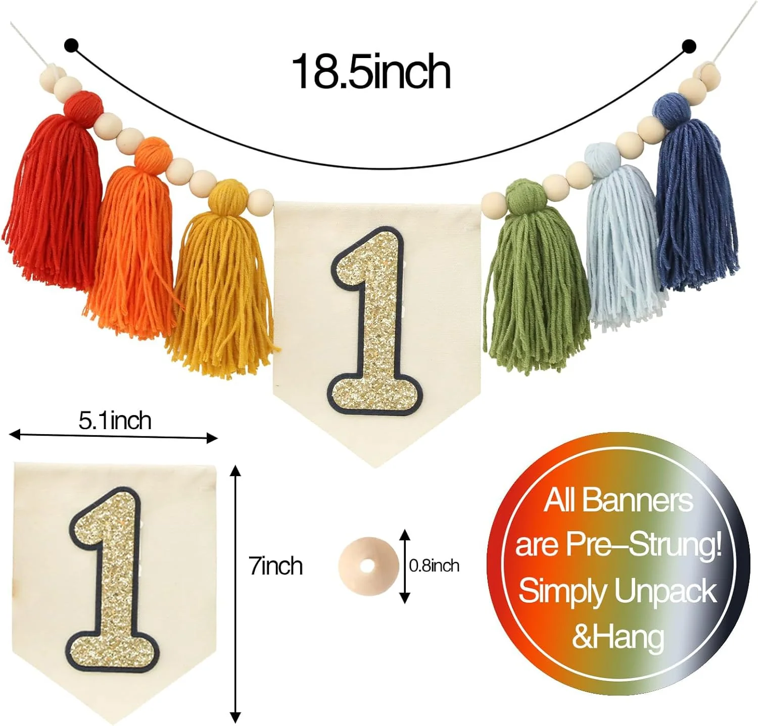 Handmade Rainbow 1st Birthday HighChair Banner Colorful Party Decoration For Girls Boys Baby Shower Kids Bedroom - Image 2
