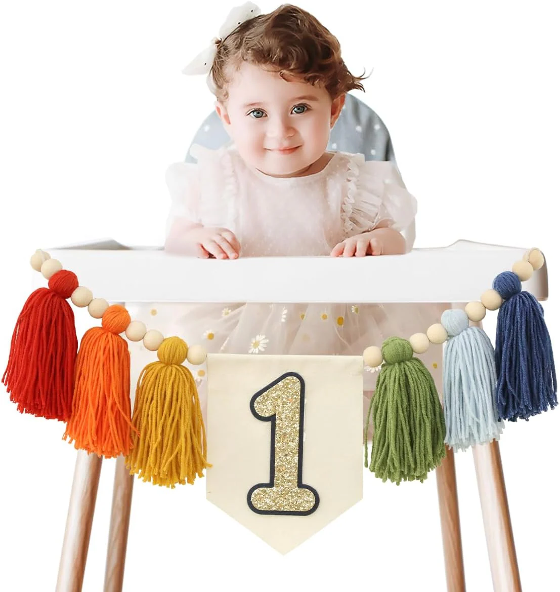 Handmade Rainbow 1st Birthday HighChair Banner Colorful Party Decoration For Girls Boys Baby Shower Kids Bedroom - Image 3