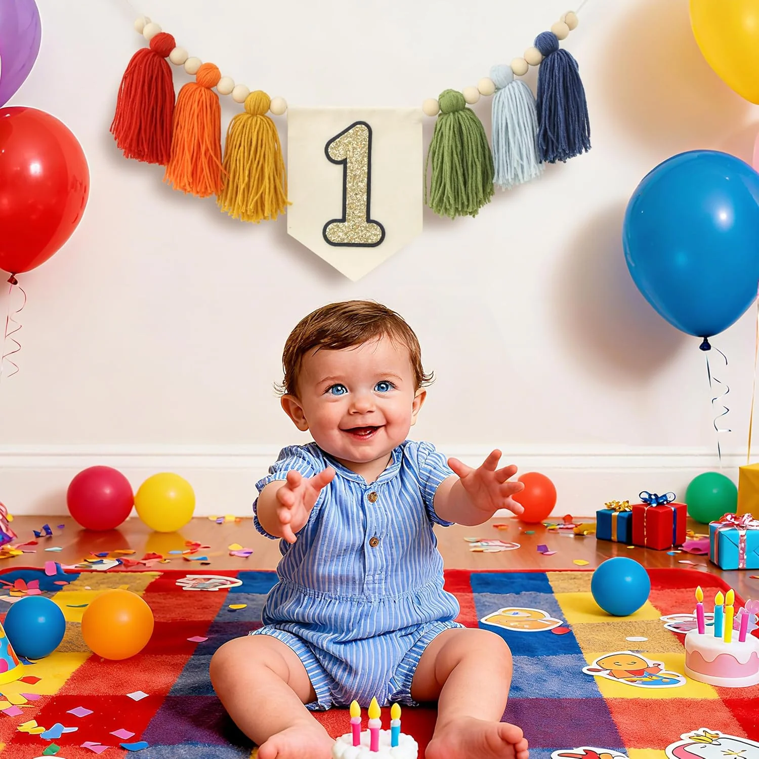 Handmade Rainbow 1st Birthday HighChair Banner Colorful Party Decoration For Girls Boys Baby Shower Kids Bedroom - Image 4