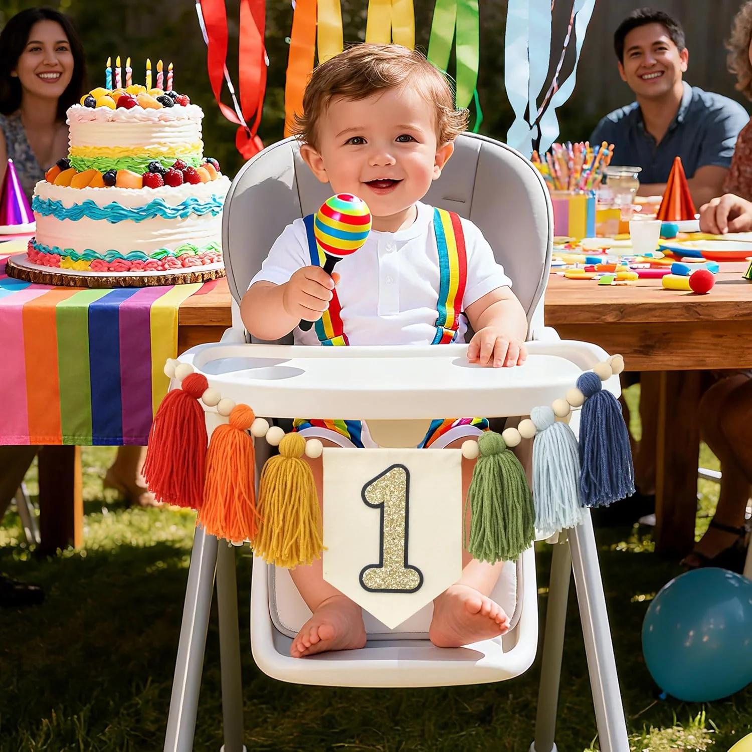 Handmade Rainbow 1st Birthday HighChair Banner Colorful Party Decoration For Girls Boys Baby Shower Kids Bedroom - Image 5