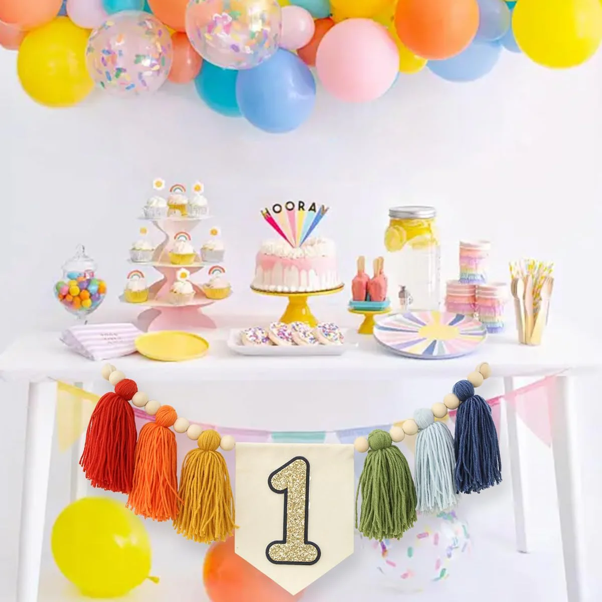 Handmade Rainbow 1st Birthday HighChair Banner Colorful Party Decoration For Girls Boys Baby Shower Kids Bedroom - Image 7