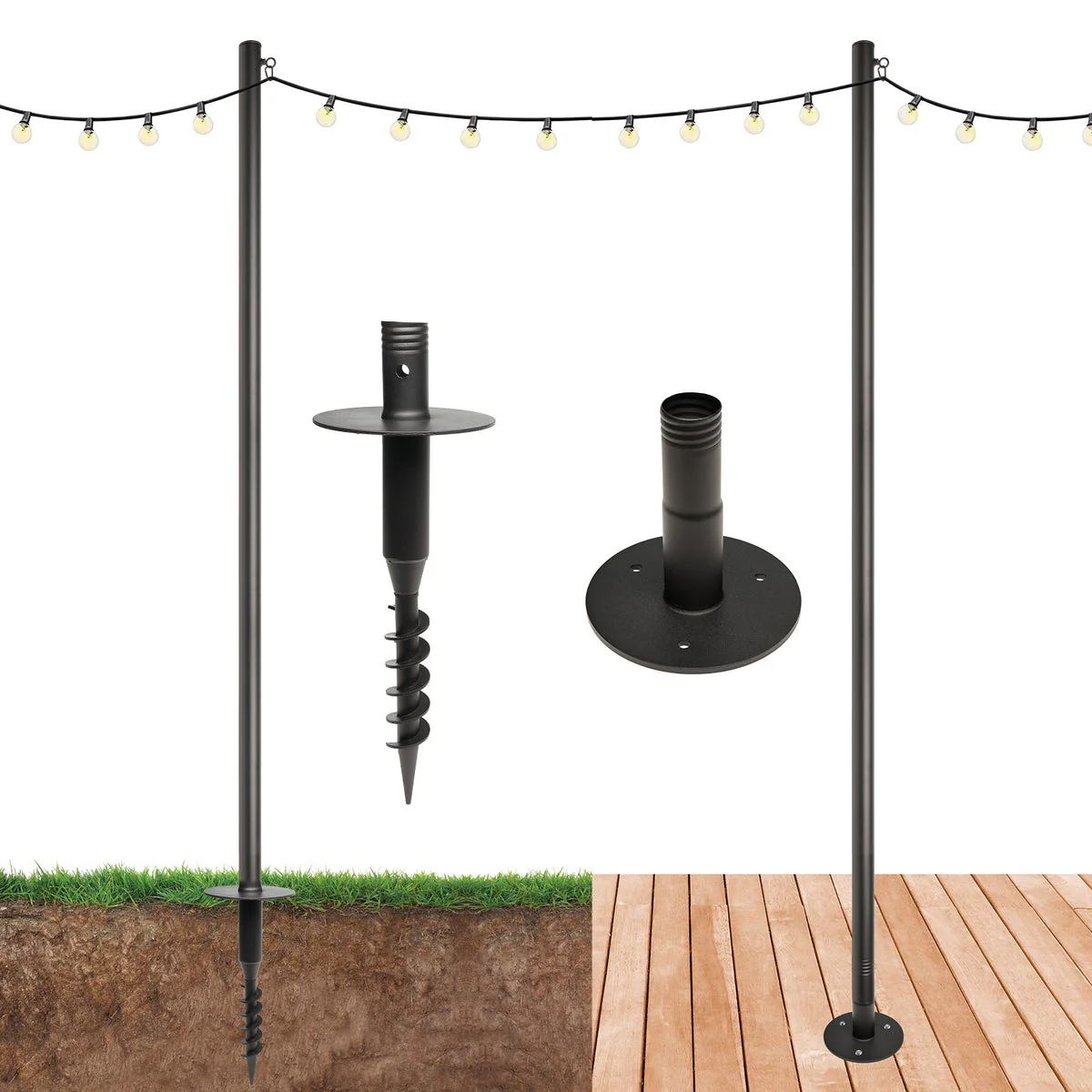 Excello Global Products 10 ft. String Light Pole, 2-pack - Image 4