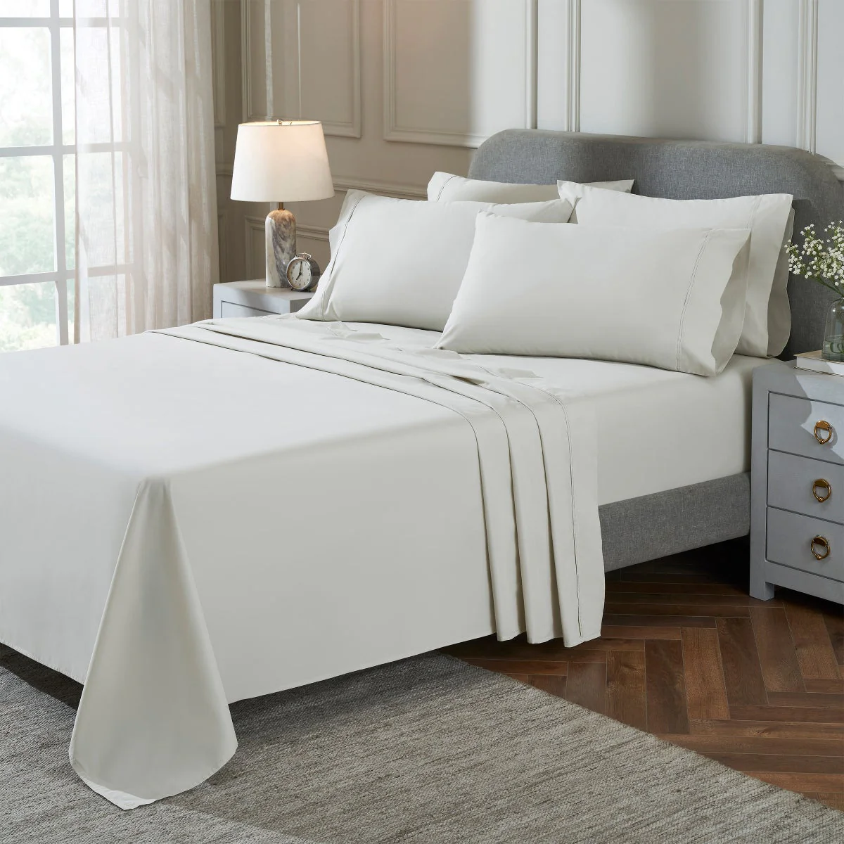 TheraLuxe by Therapedic 300 Thread Count 6-piece Peached Percale Sheet Set, Queen, Green