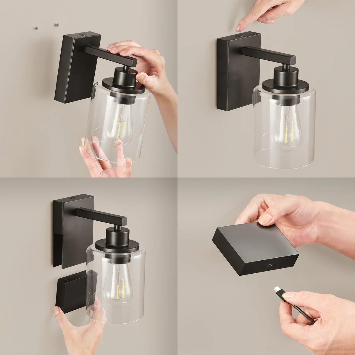 Globe Electric Rechargeable Glass Wall Sconce, 2-pack - Image 3