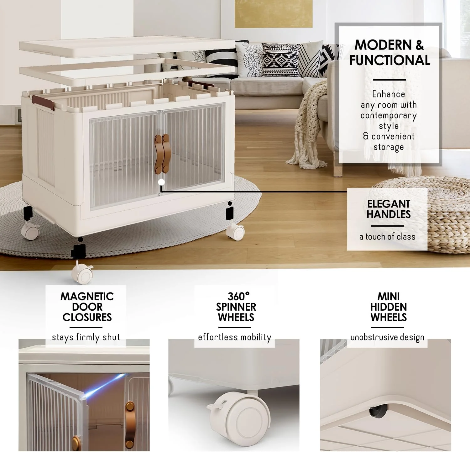 3 Pack Stackable Storage Bins with Lids 21 GAL - Collapsible Storage Bins Open Front & Top Home Closet Storage Organization, Plastic Foldable Clothes Storage Cabinet with 360° Wheels, White 84.5 QT - Image 7