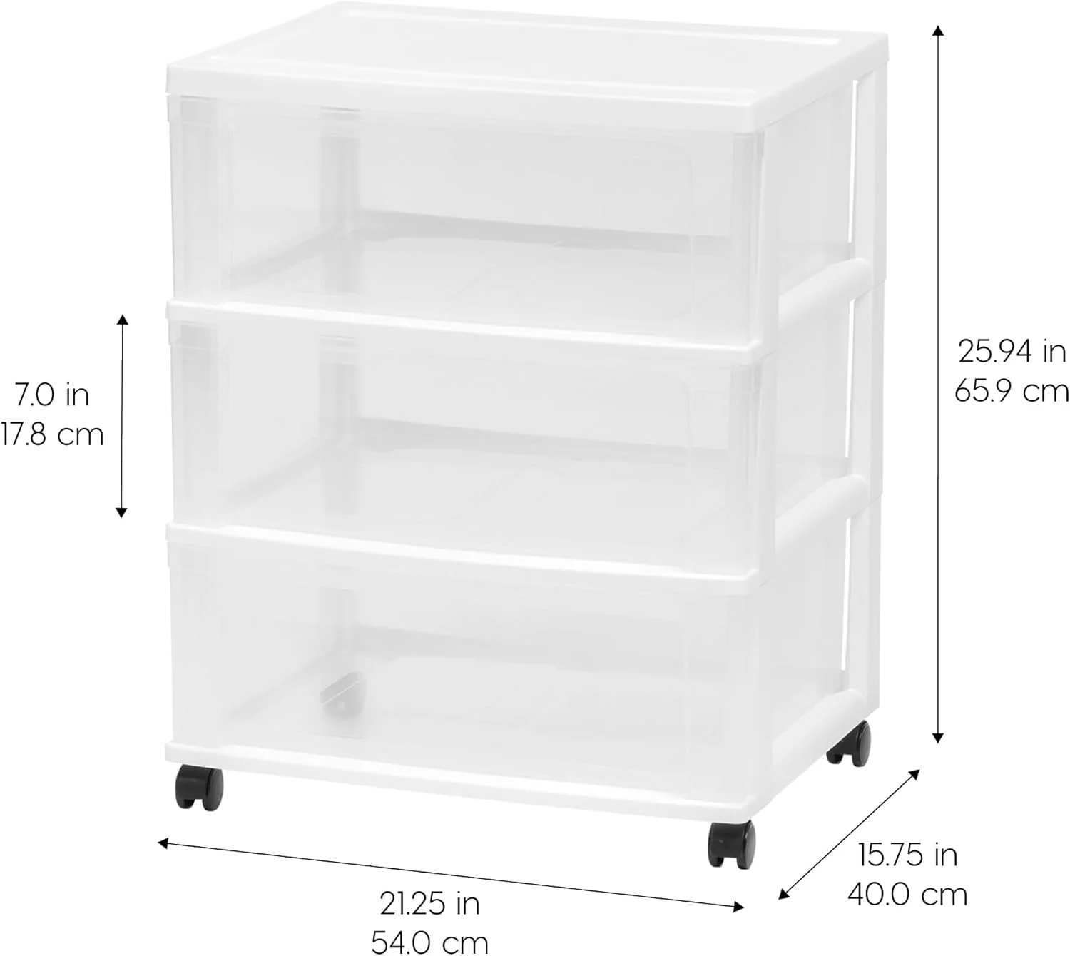 IRIS USA Plastic Drawer Storage Organizer Rolling Cart, with Wheels Casters, 3-Drawers, for Art Craft Supplies Bathroom Dorm Bedroom Laundry Room, Wide, White - Image 3