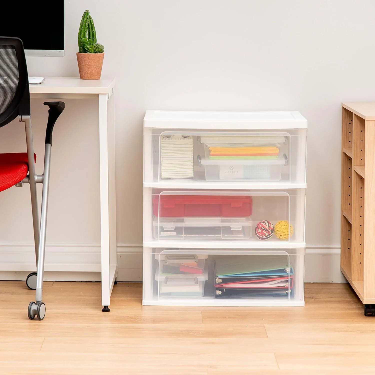 IRIS USA Plastic Drawer Storage Organizer Rolling Cart, with Wheels Casters, 3-Drawers, for Art Craft Supplies Bathroom Dorm Bedroom Laundry Room, Wide, White - Image 7