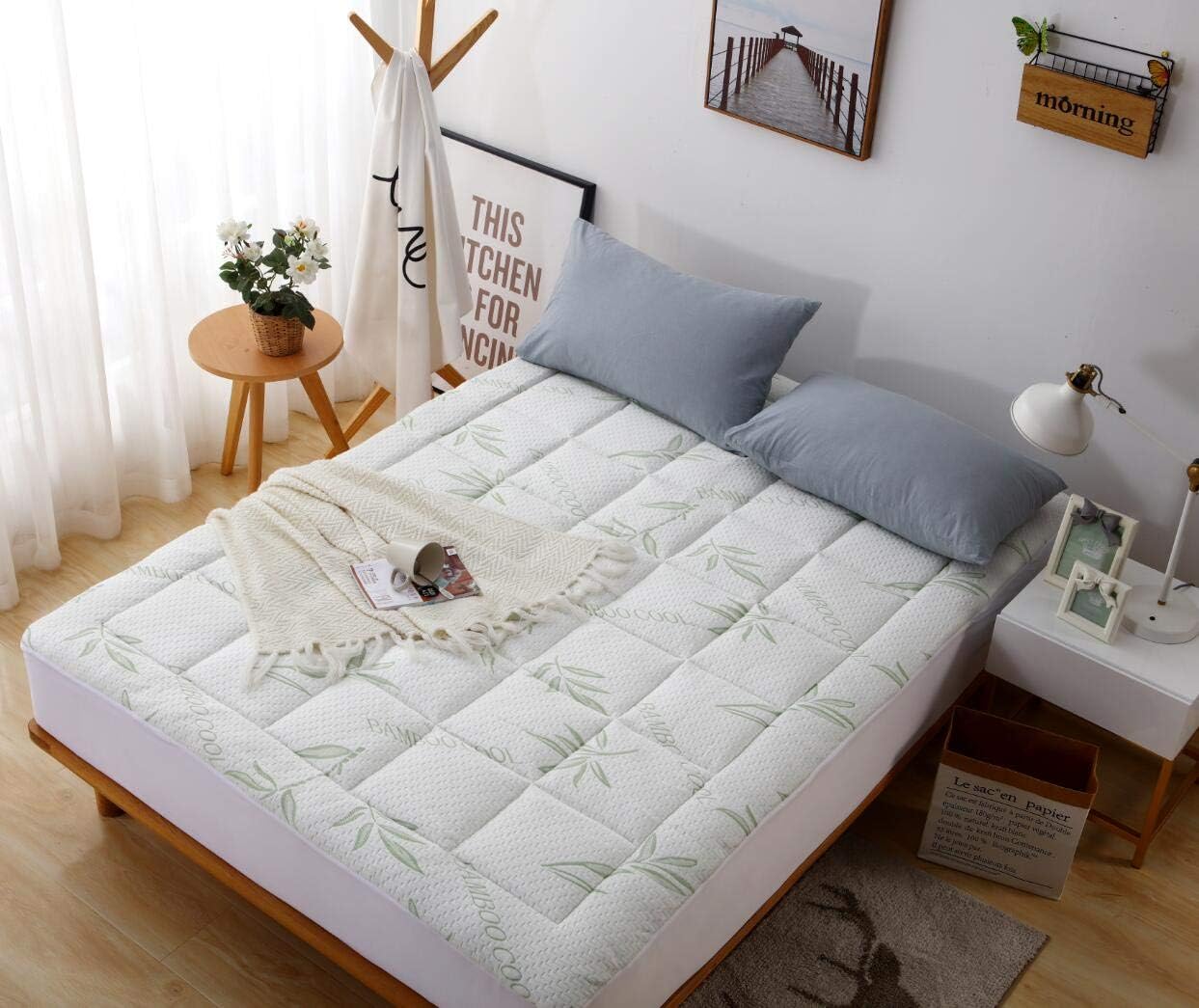Elegant Comfort Premium Bamboo Mattress Pad-Overfilled Extra Plush Topper Breathable Cool Flow Technology, 16" Deep Pocket, King, Green - Image 3