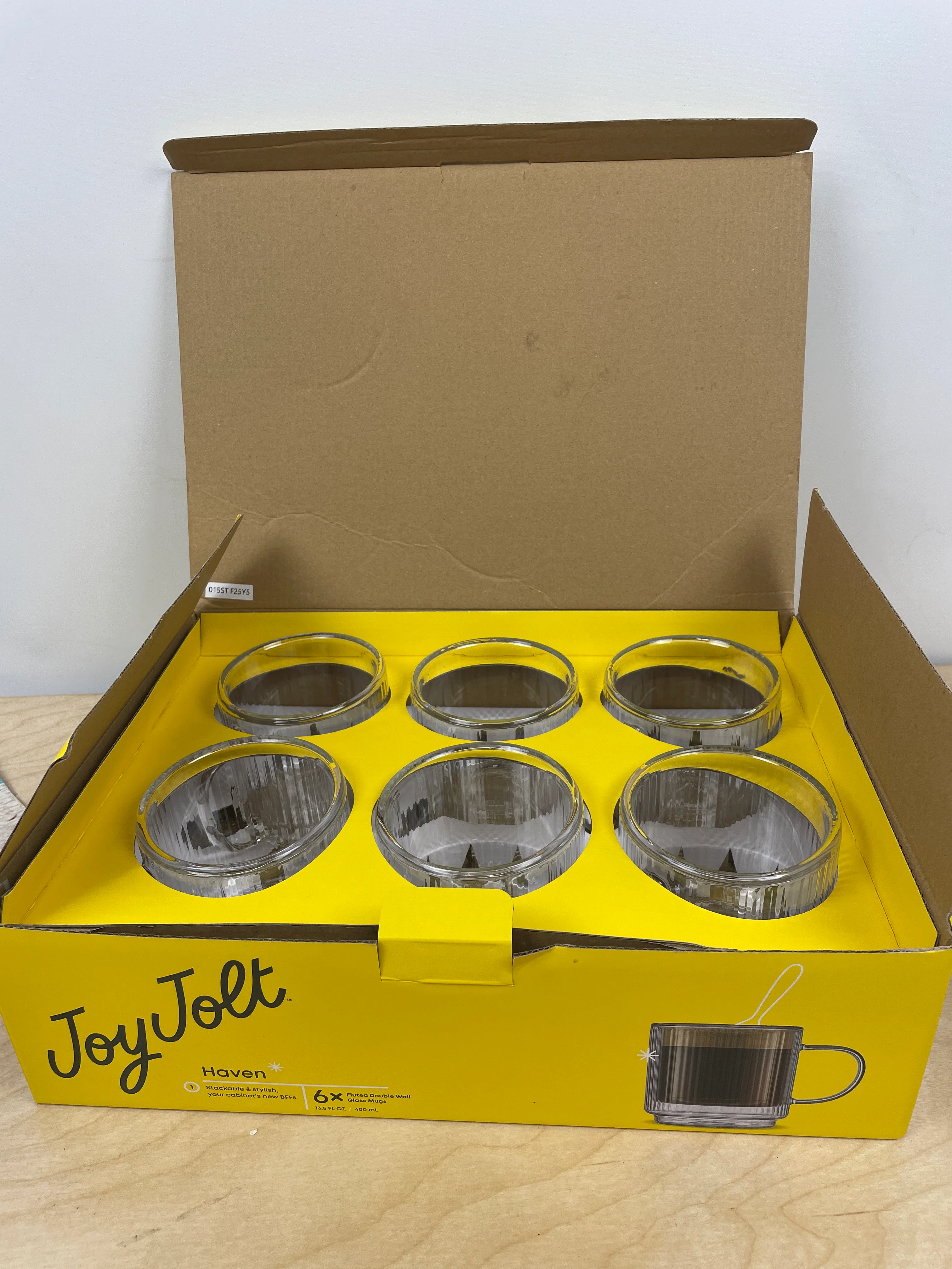 JoyJolt Haven 13.5 oz Fluted Stackable Double Wall Glass Mugs, Set of 6 - Image 3
