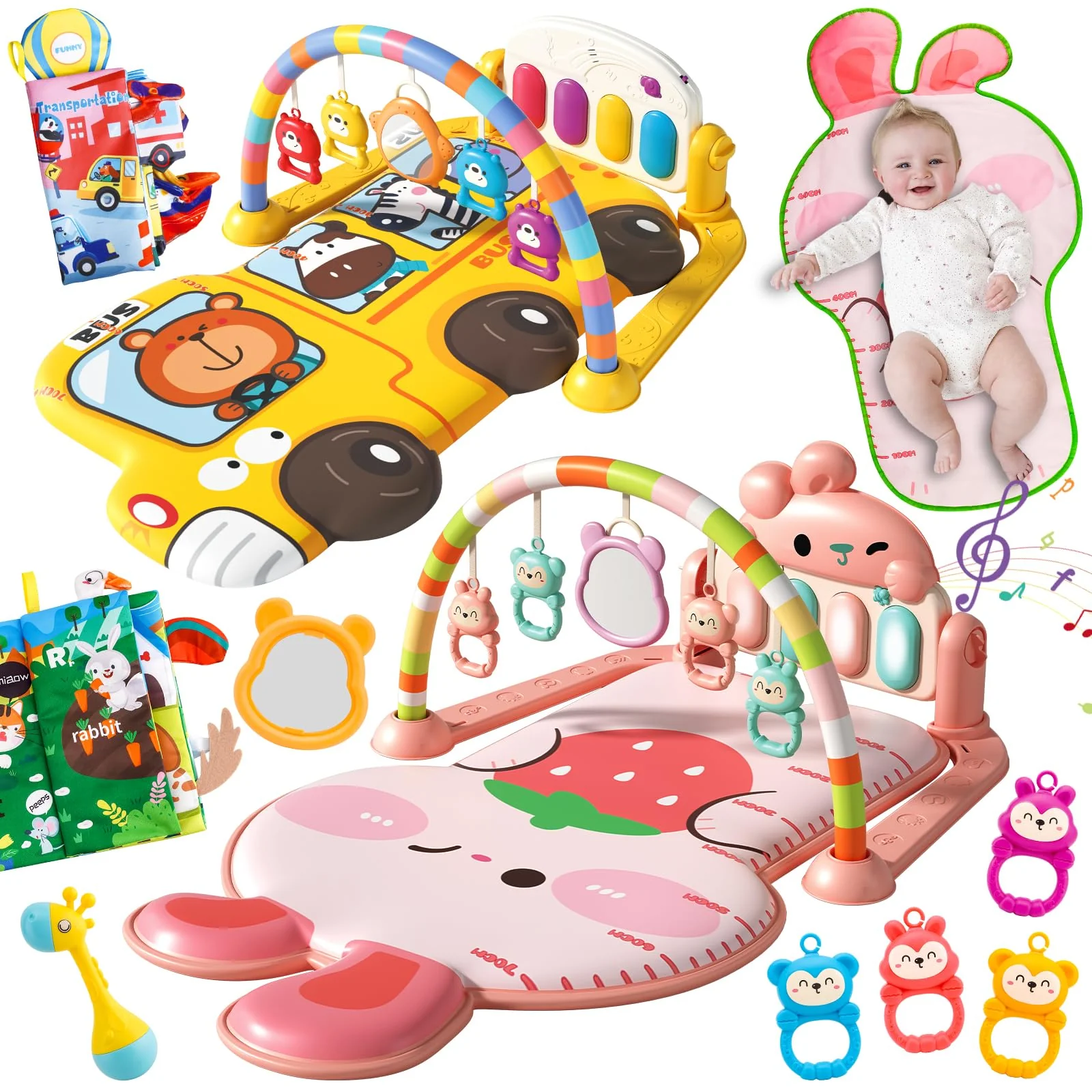 Cartoon Bus Theme Baby Piano mat Kick and Play Gym playmat,Baby Play mat Tummy time mat Fitness Piano with Music and Lights (Bus Baby Play mat(Yellow)) - Image 7