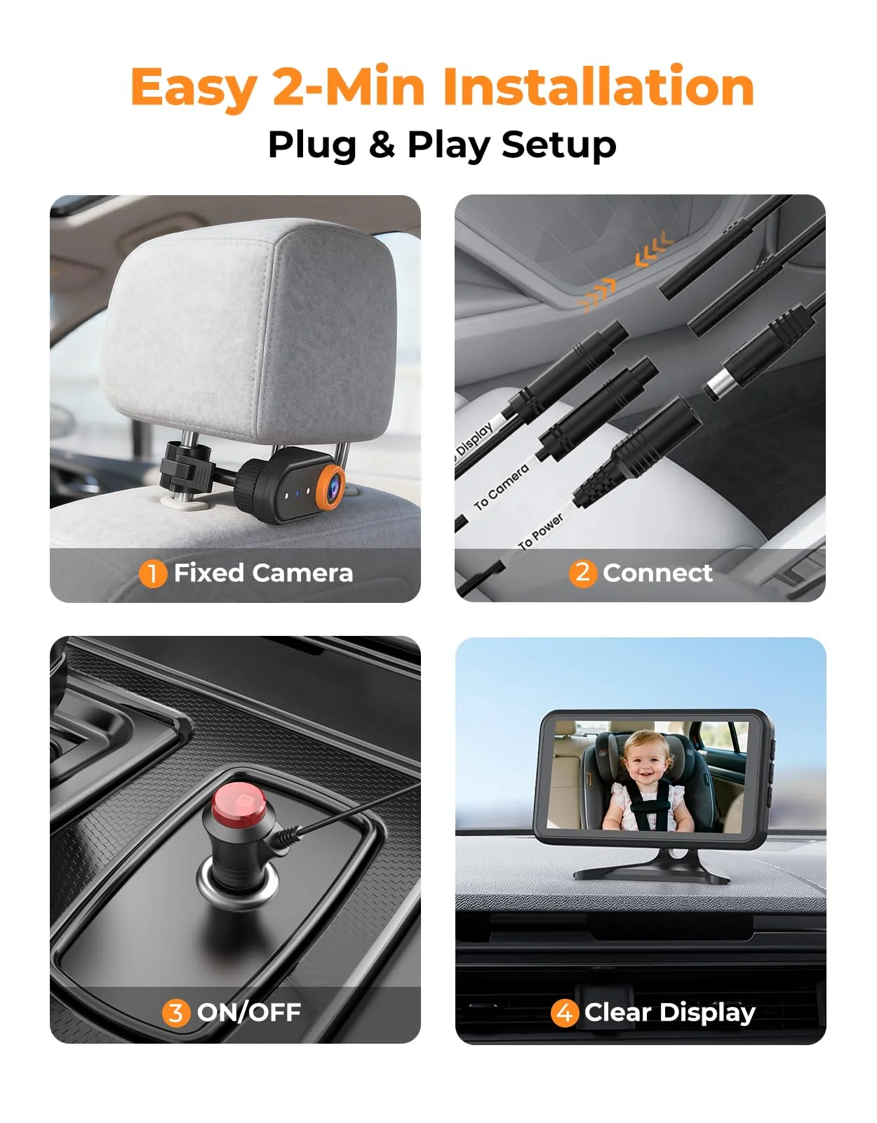 Baby Car Camera – 3X Zoom Rear-Facing View Monitor - Image 7