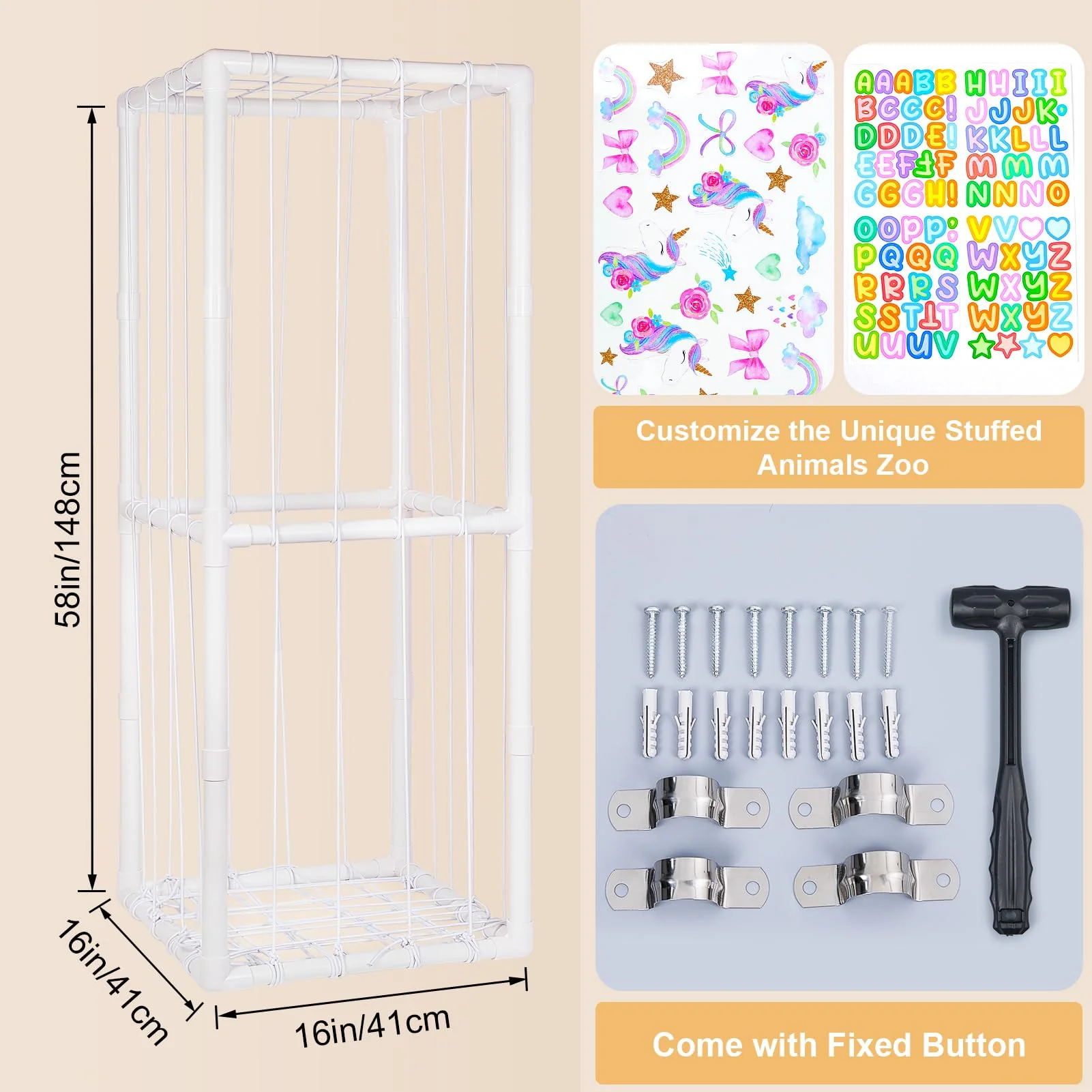 FIOBEE Stuffed Animals Storage Zoo Thicken PVC Tube Kids Toy Storage Organizer with Elastic Band Large Stuffed Animals Holder for Nursery Playroom Bedroom Room Furniture Plush Storage, White - Image 2