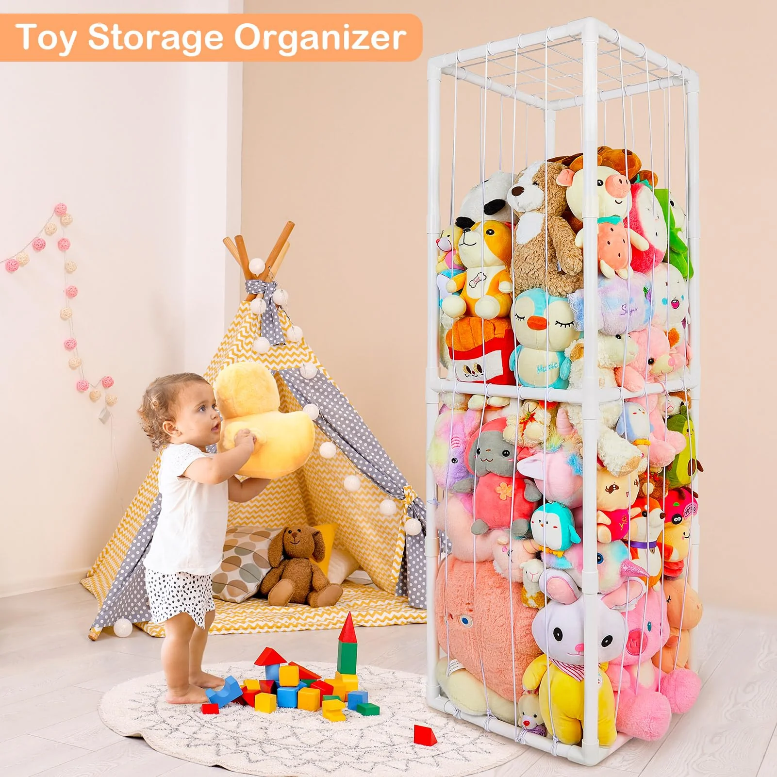 FIOBEE Stuffed Animals Storage Zoo Thicken PVC Tube Kids Toy Storage Organizer with Elastic Band Large Stuffed Animals Holder for Nursery Playroom Bedroom Room Furniture Plush Storage, White - Image 8