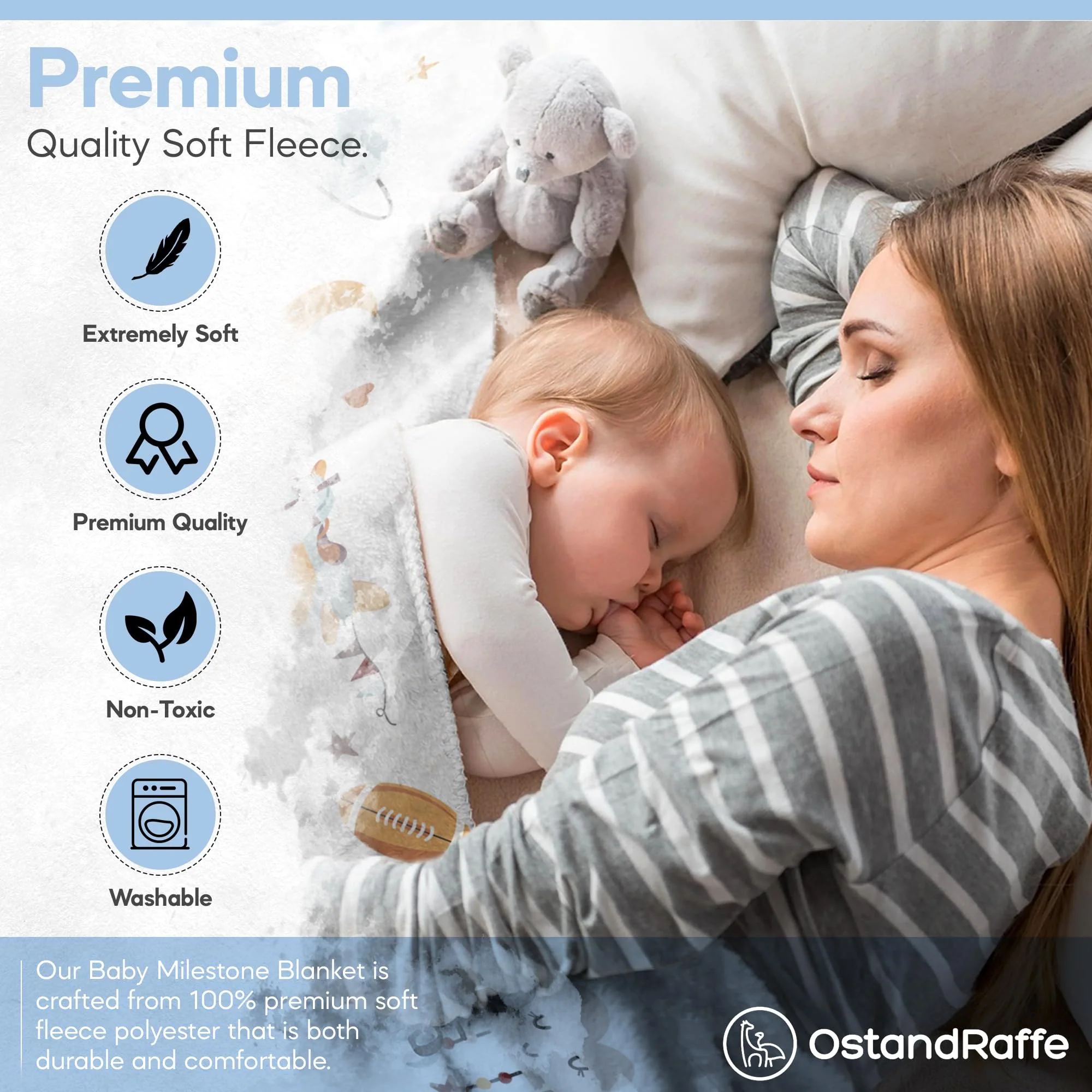OSTANDRAFFE Monthly Milestone Blanket for Baby, Premium Soft Fleece Blanket, First 12 Months Growth Chart, Large Size 60" x 40", 16 Milestone Stickers - Image 6