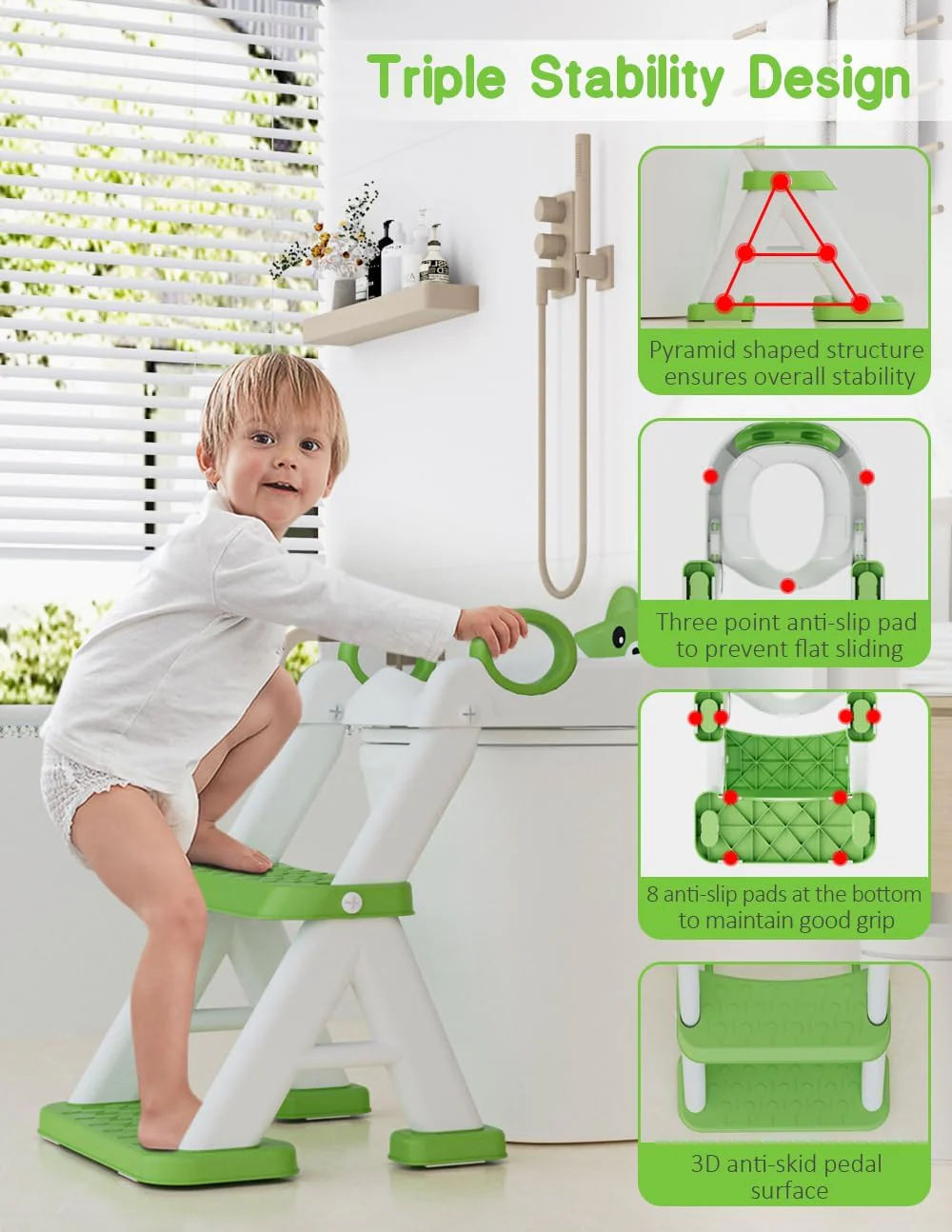Potty Training Seat, Toddler Toilet Seat With Steps, 2 In 1 Toddler Potty Training Toilet With Splash Guard, Anti-Slip Step Stool Soft Mat, Adjust High Potty Seats For Toddlers Kids Boys Girls - Image 4