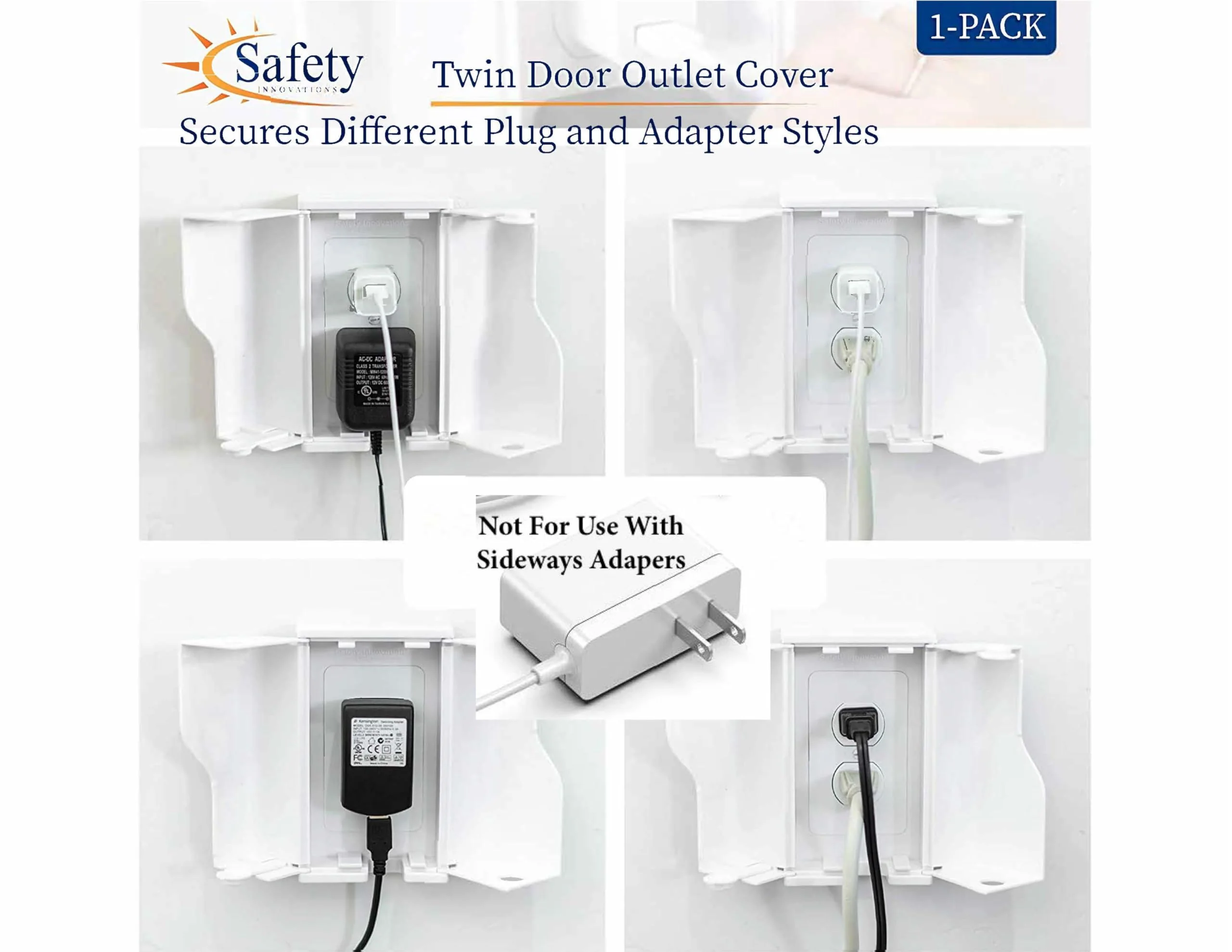 Safety Innovations Twin Door Baby Safety Outlet Cover Box for Babyproofing Outlets - More Interior Space for Extra Large Electrical Plugs and Adapters - Easy to Install - Easy to Use, (1-Pack) - Image 3