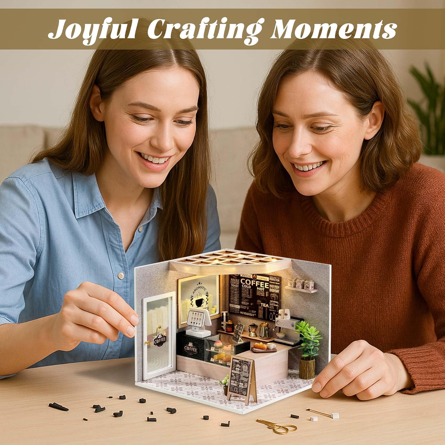 Flever DIY Miniature House Kit, Tiny Home Kit with LED Light, Mini House Build Craft Kits for Adults and Teens, Home Decor Creative Gift for Family/Friends (Leisurely Coffee Shop) - Image 2
