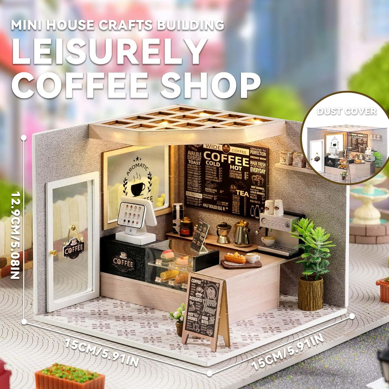 Flever DIY Miniature House Kit, Tiny Home Kit with LED Light, Mini House Build Craft Kits for Adults and Teens, Home Decor Creative Gift for Family/Friends (Leisurely Coffee Shop) - Image 3