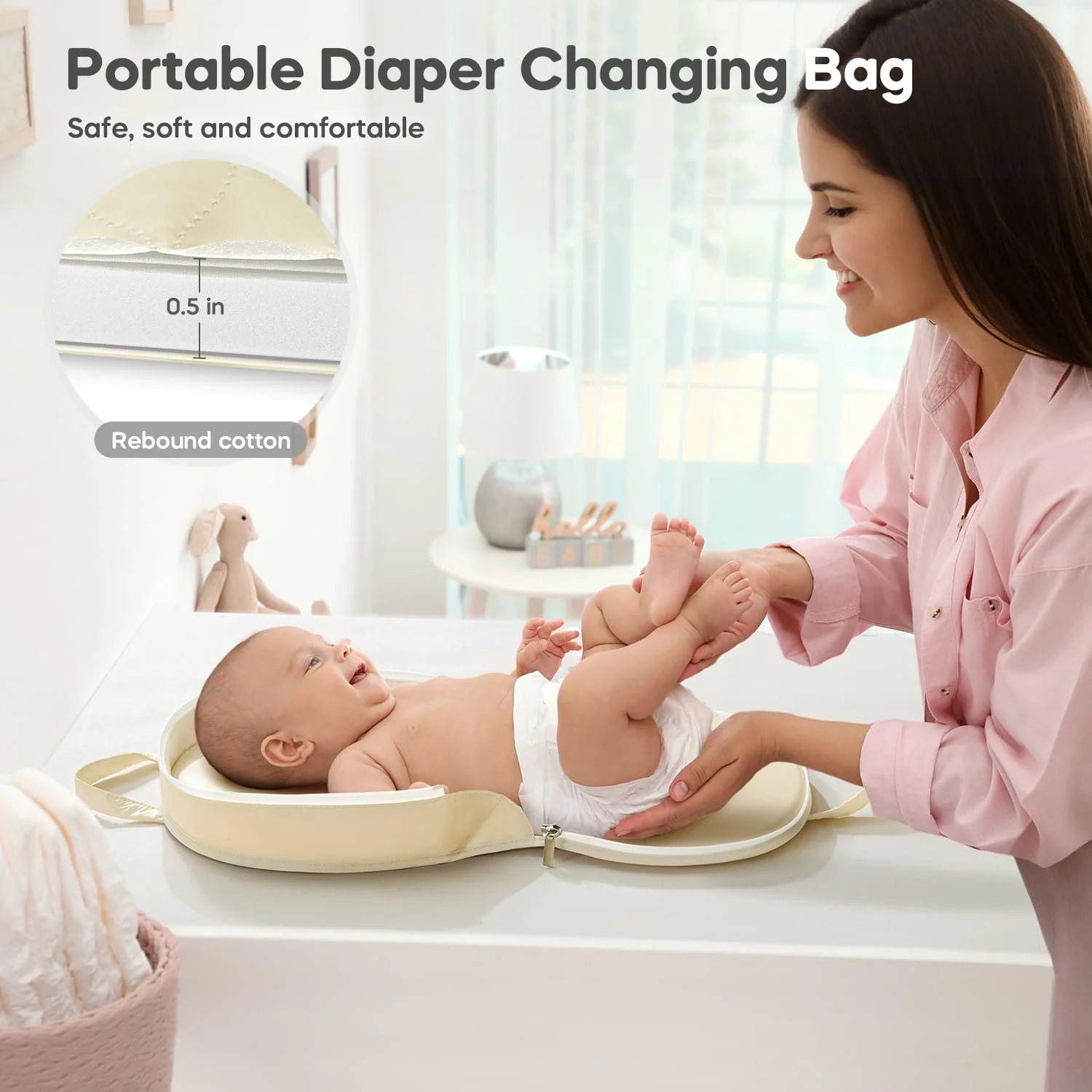 Portable Waterproof Leather Diaper Changing Pad Compact for Travel Diaper Bag, Easy Clean, Newborn Baby, Beige - Image 3