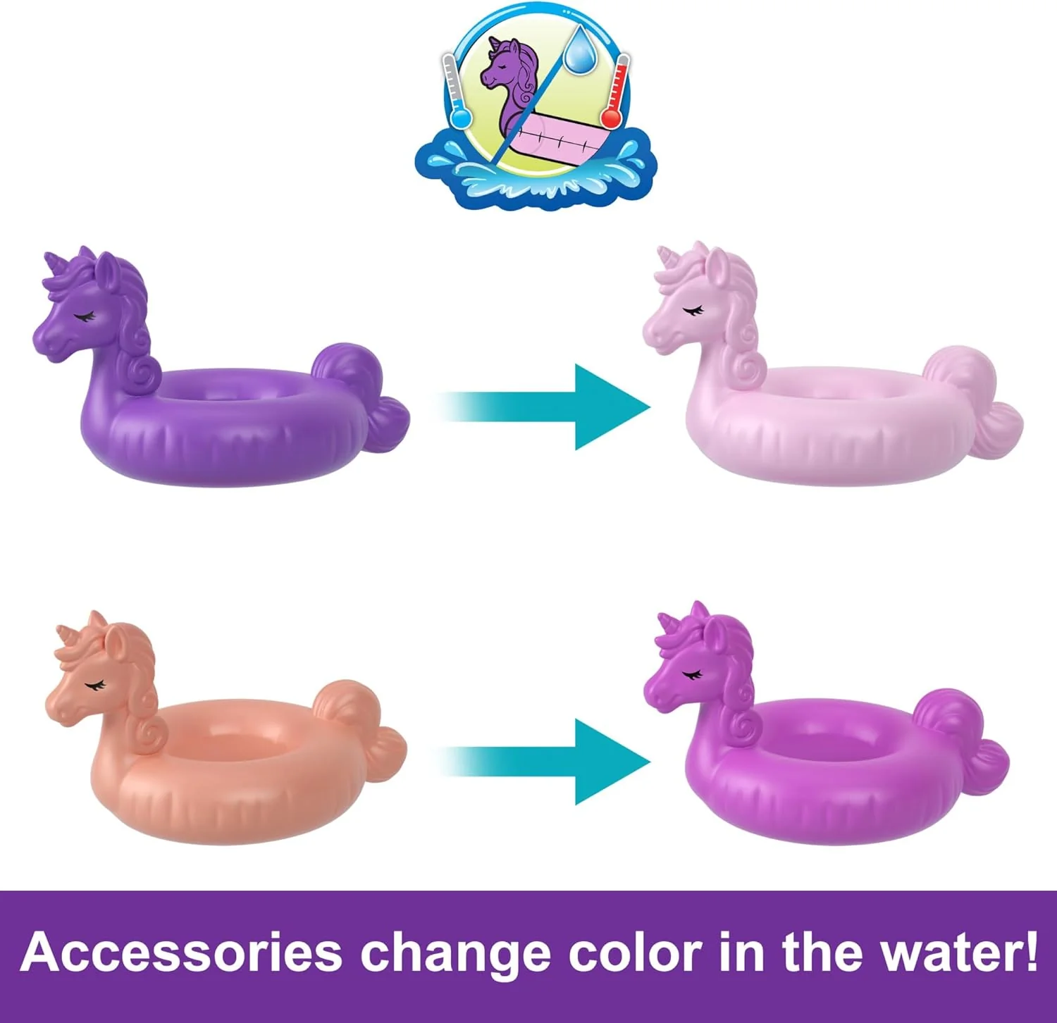 Polly Pocket Sparkle Cove Adventure Unicorn Floatie Compact Playset with 2 Micro Dolls & 12 Accessories, Including 2 with Color Change - Image 4