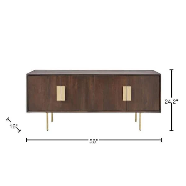 54 in. Mid-Century Modern Walnut Brown Media Cabinet with Gold Metal Accents AC B-0702 - Image 4