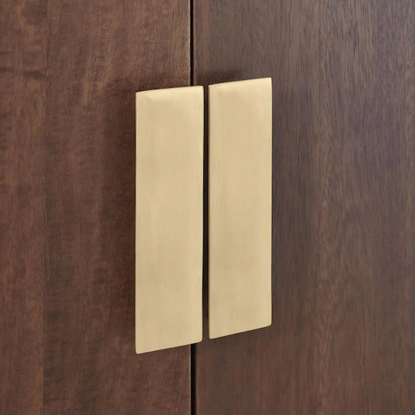 54 in. Mid-Century Modern Walnut Brown Media Cabinet with Gold Metal Accents AC B-0702 - Image 5