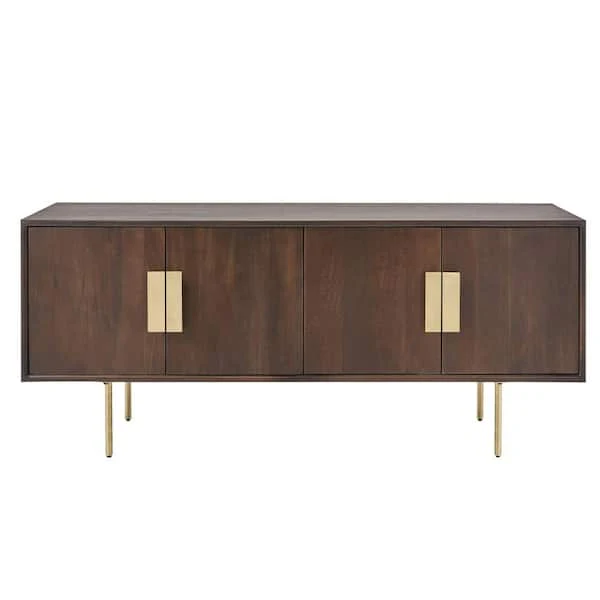 54 in. Mid-Century Modern Walnut Brown Media Cabinet with Gold Metal Accents AC B-0702 - Image 6
