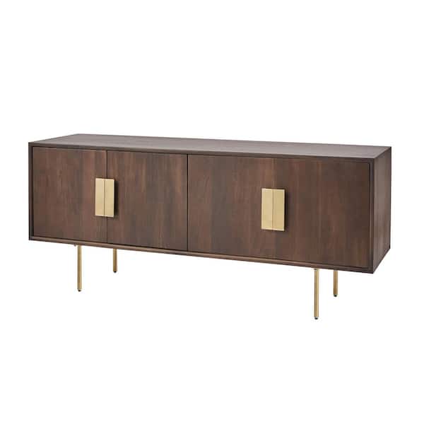 54 in. Mid-Century Modern Walnut Brown Media Cabinet with Gold Metal Accents AC B-0702 - Image 8