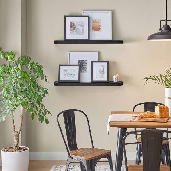 36 in. W x 7 in. D Black Decorative Wall Shelf with Ledge (Set of 2) - Image 3
