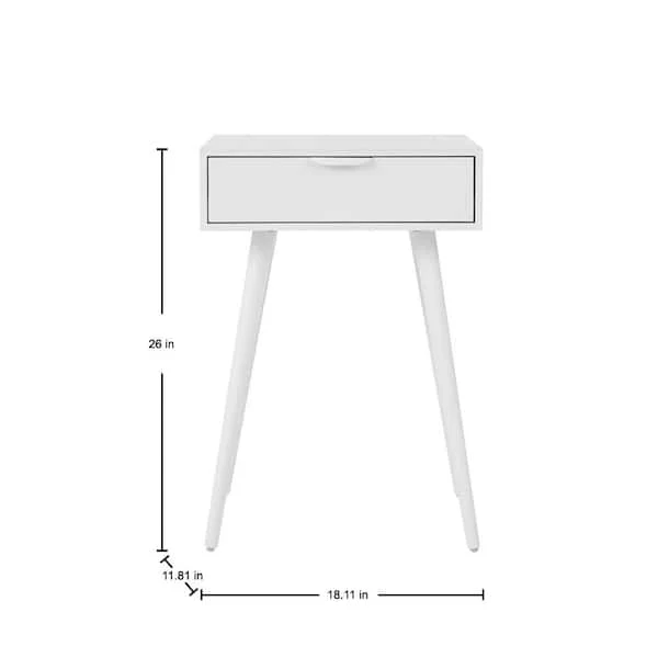Nightstand 1 Drawer White Wood Nightstand (18 in. W x 26 in. H) - Image 3