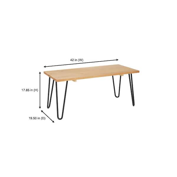 Honey Brown Wood Rectangular Coffee Table with Hairpin Legs (42 in. W x 17.85 in. H) - Image 3