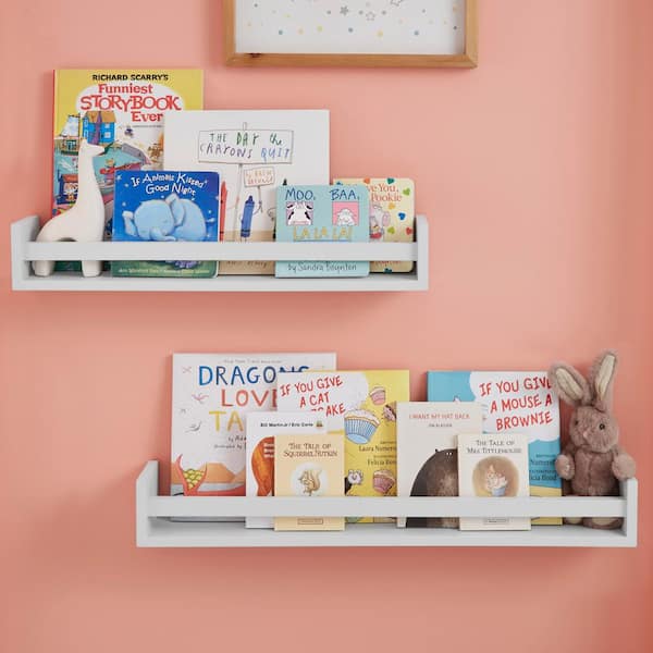 StyleWell Kids White Wood Floating Wall Shelves (Set of 2) - Image 2
