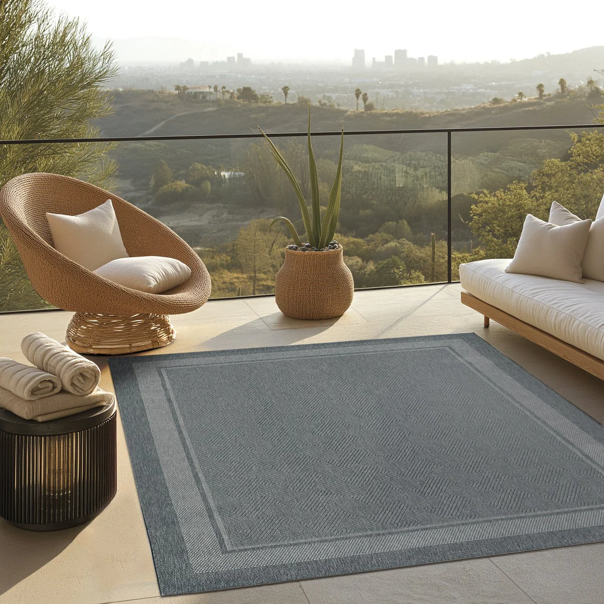 Ravenna Indoor/Outdoor Rug, Geo Border Silver, Rug Size: 8 ft. 8 in. x 13 ft. - Image 2