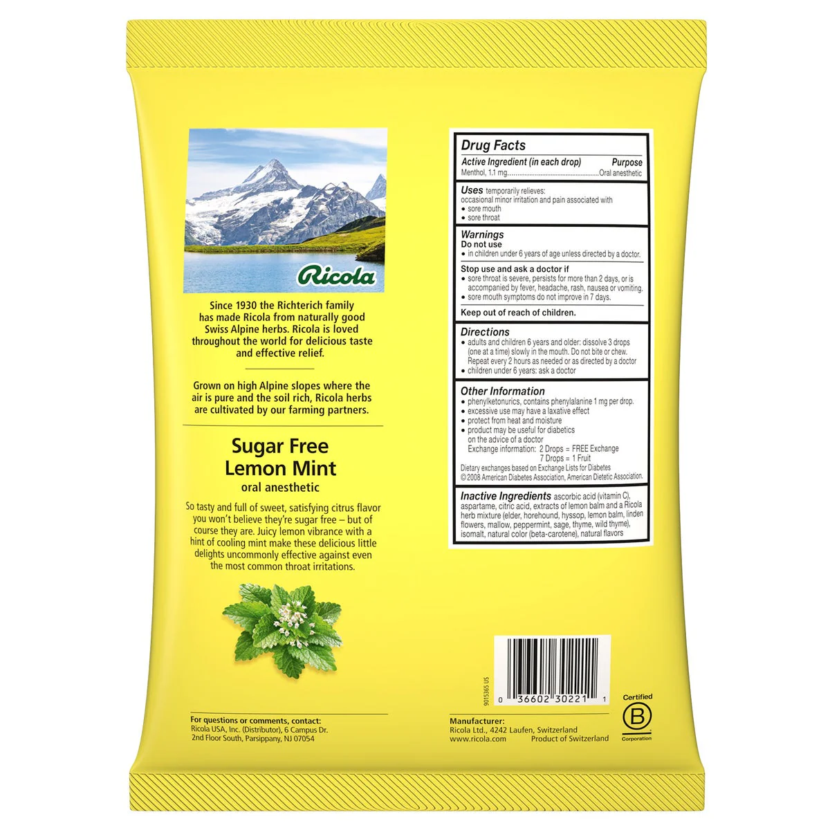 Ricola Sugar Free Lemon Mint Drops, 210 Drops - Image 3