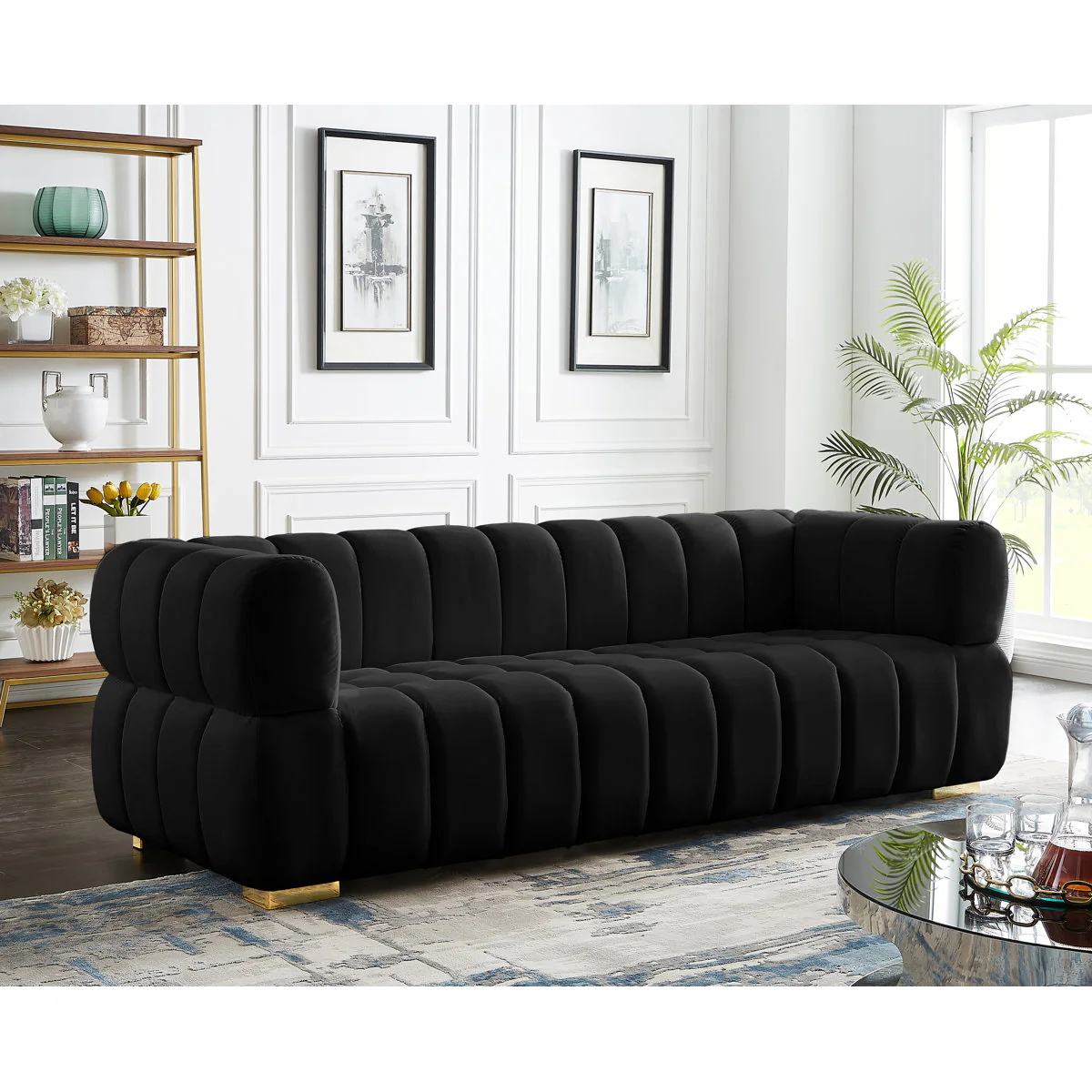 Carlan 91" Velvet Tuxedo Arm Sofa