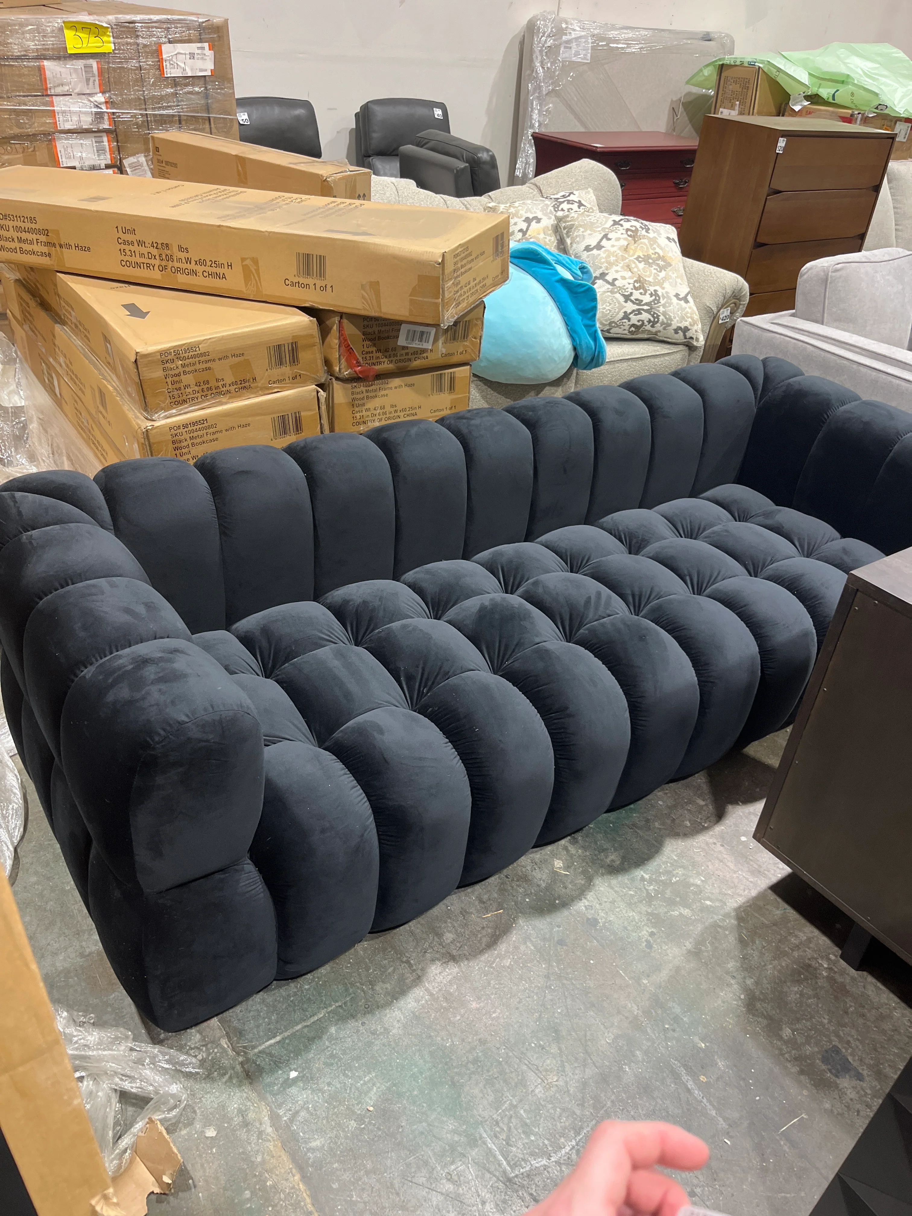 Carlan 91" Velvet Tuxedo Arm Sofa - Image 2