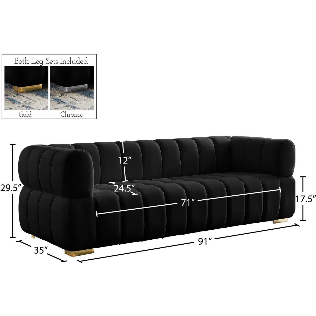 Carlan 91" Velvet Tuxedo Arm Sofa - Image 3