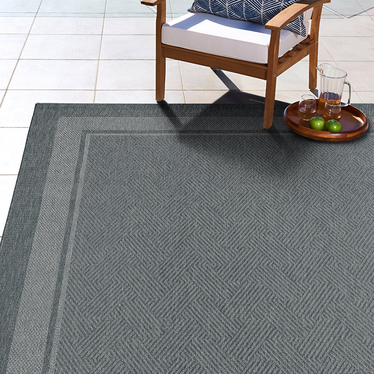 Ravenna Indoor/Outdoor Rug, Geo Border Silver, Rug Size: 6 ft. 6 in. by 9 ft. 6 in. - Image 3