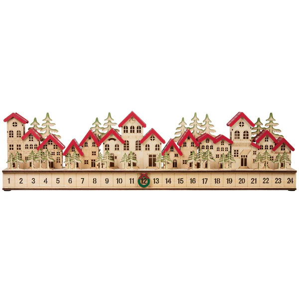 30" Holiday Wooden Village LED Advent Calendar - Image 2
