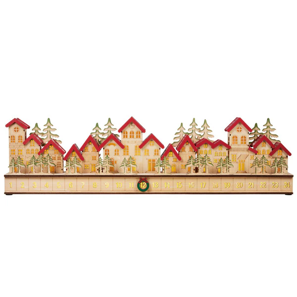 30" Holiday Wooden Village LED Advent Calendar - Image 3